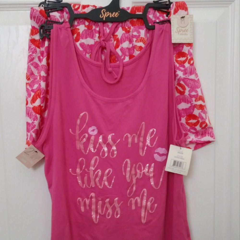 Spree 2 PC Pajama Short Fuchsia Kiss Me Size Medium - Picture 4 of 13